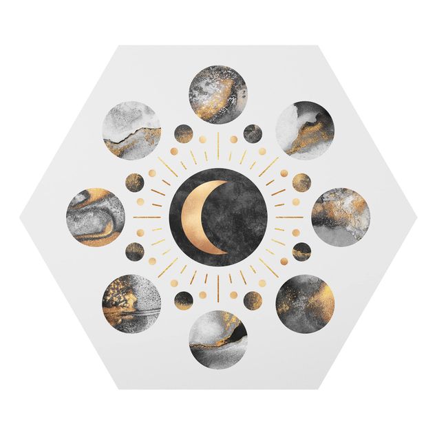Hexagon Bilder Mondphasen Abstrakt Gold