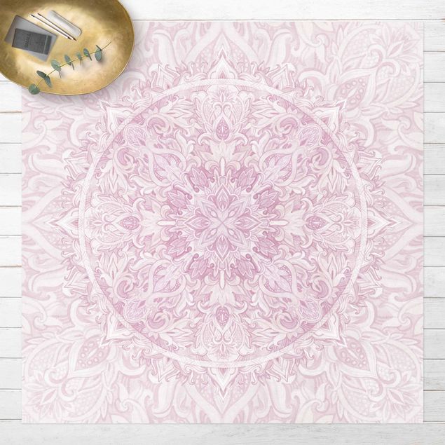 Aussen Teppich Mandala Aquarell Ornament rosa