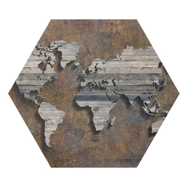 Hexagon Bild Forex - Holz Rost Weltkarte