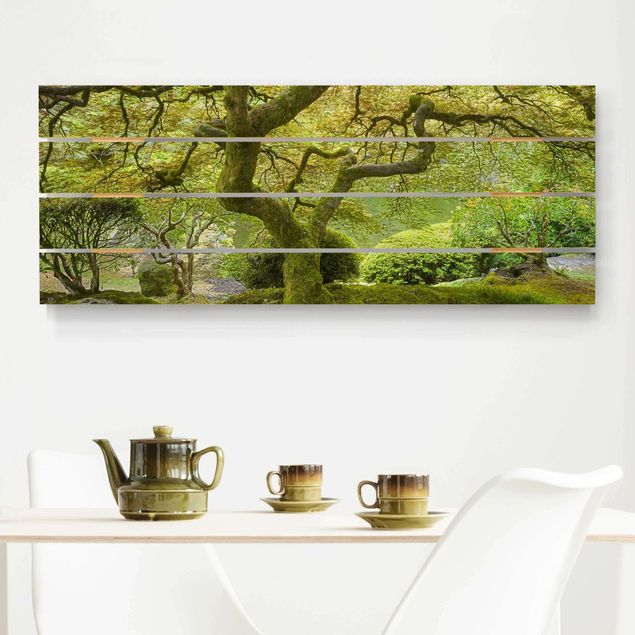 Holzbilder Landschaften Grüner Japanischer Garten