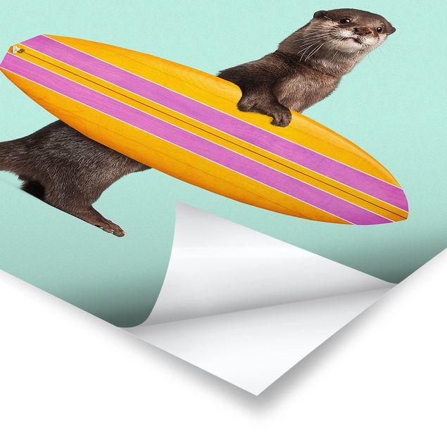 Poster - Jonas Loose - Otter mit Surfbrett - Quadrat 1:1