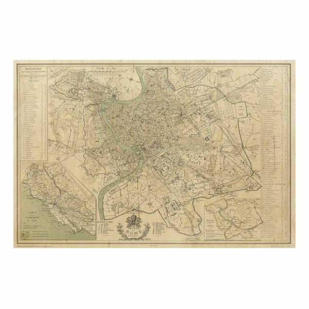 Moderne Holzbilder Vintage Stadtplan Rom Antik