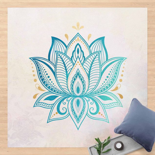 Outdoor Teppich Lotus Illustration Mandala gold blau