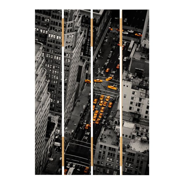 Holzbild - Taxilichter Manhattan - Hochformat 3:2