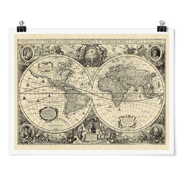 Bilder für die Wand Vintage Weltkarte Antike Illustration