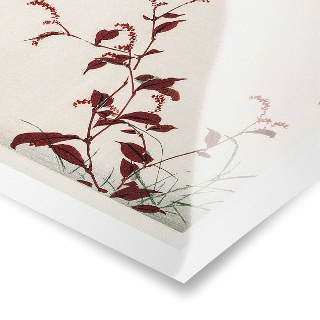 Poster kaufen Asiatische Vintage Zeichnung Roter Zweig mit Libelle