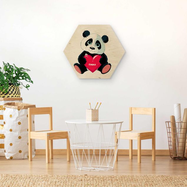Holzbilder Panda mit Herz