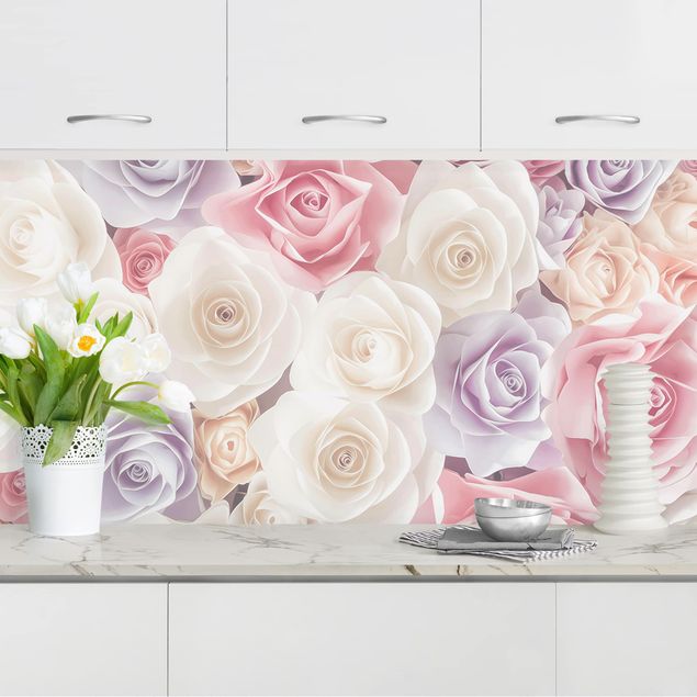 Küchenrückwände Platte Pastell Paper Art Rosen