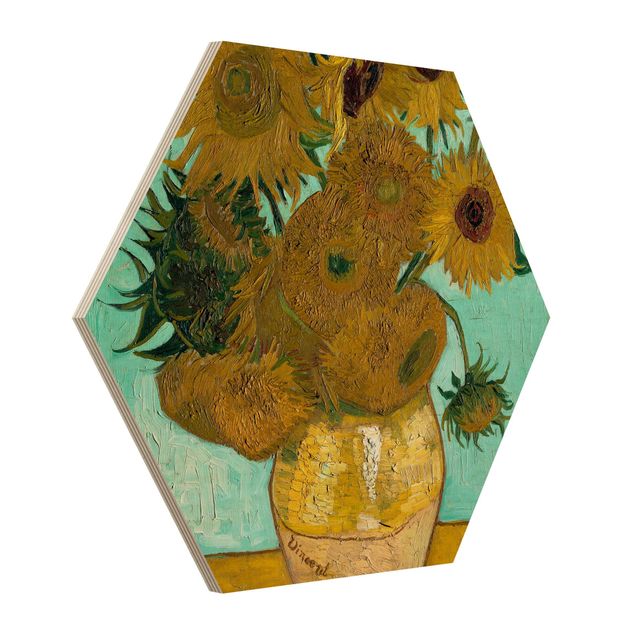 Holzbild Blumen Vincent van Gogh - Vase mit Sonnenblumen