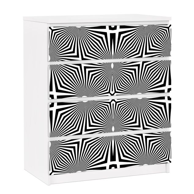 Möbelfolie für IKEA Malm Kommode - selbstklebende Folie Abstraktes Ornament Schwarzweiß