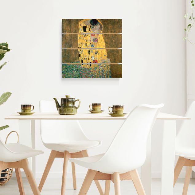 Holzbilder modern Gustav Klimt - Der Kuß