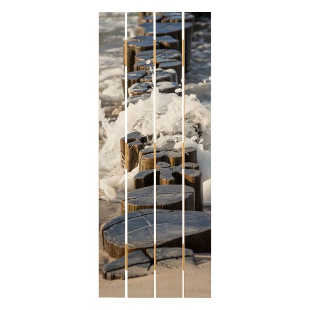Bilder auf Holz Wellenbrecher am Strand