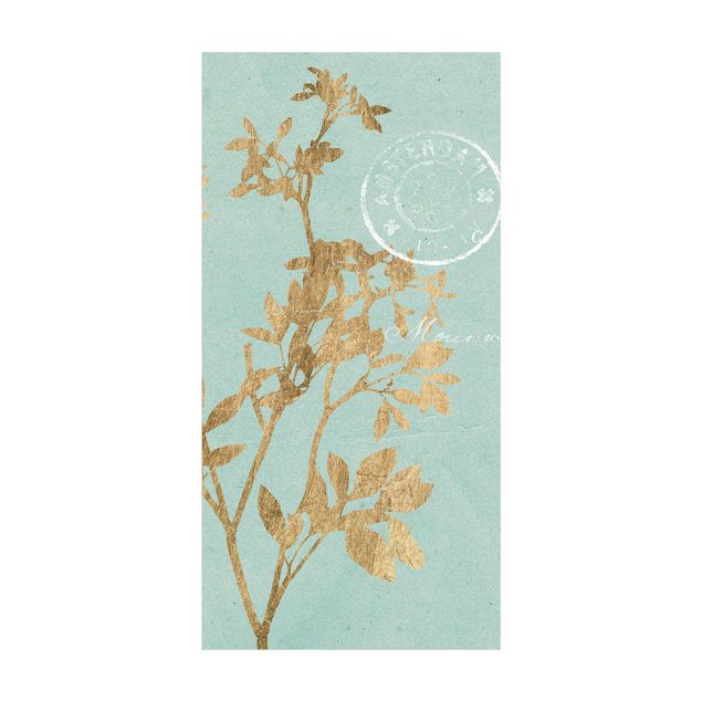Teppich Blumen Goldene Blätter auf Turquoise I