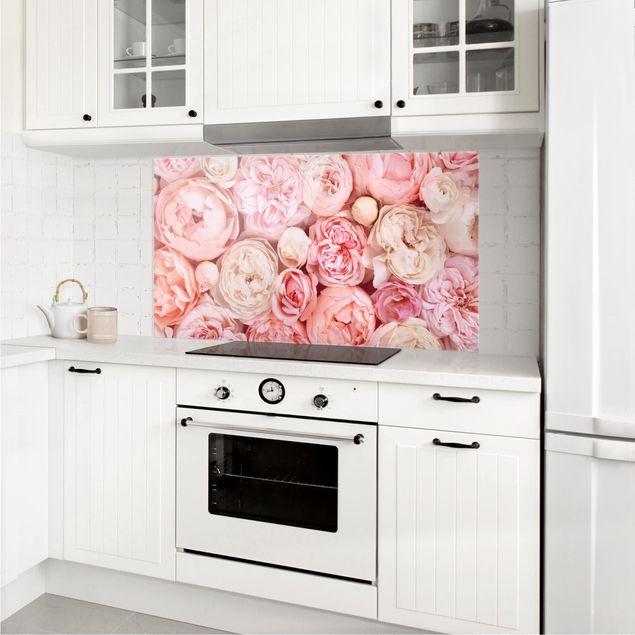 Küchenrückwand Glas Blumen Rosen Rosé Koralle Shabby