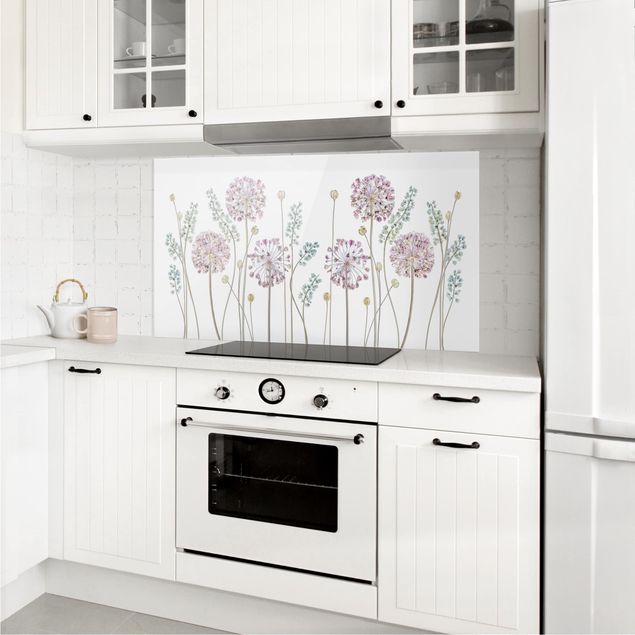 Küchenrückwand Glas Blumen Allium Illustration