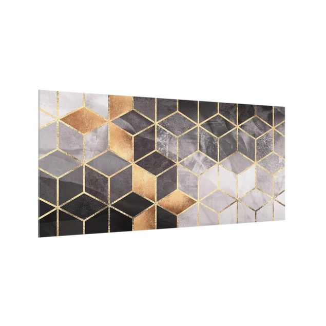 Glasrückwand Küche Muster Schwarz Weiß goldene Geometrie