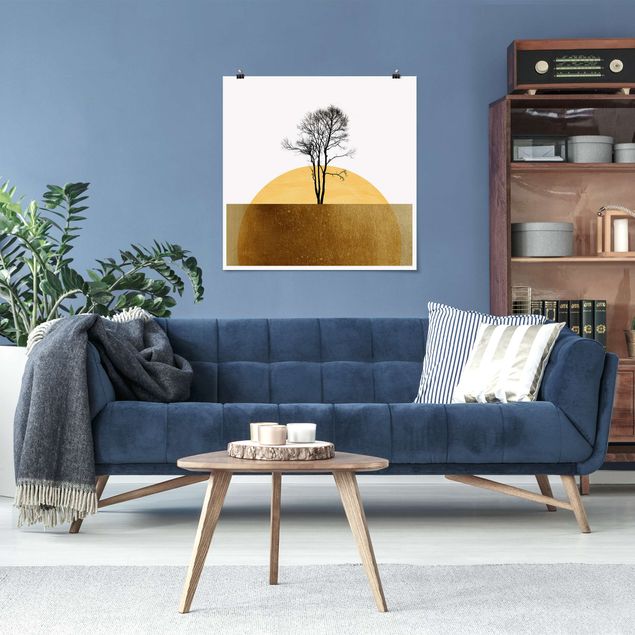 Natur Poster Goldene Sonne mit Baum