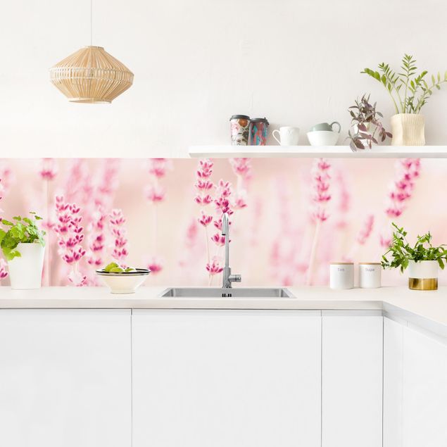 Küchenrückwand Glas Blumen Zartrosaner Lavendel