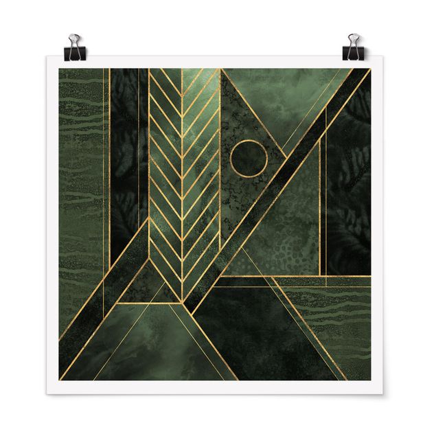 Poster - Geometrische Formen Smaragd Gold - Quadrat 1:1