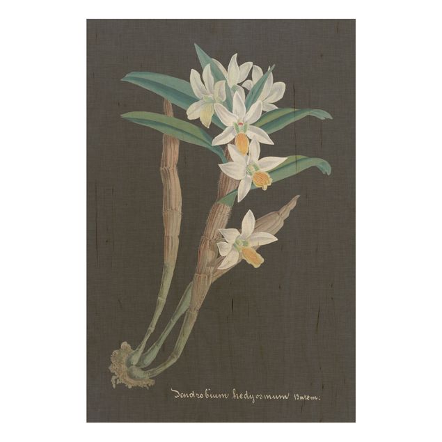 Holzbild Blumen Weiße Orchidee auf Leinen I