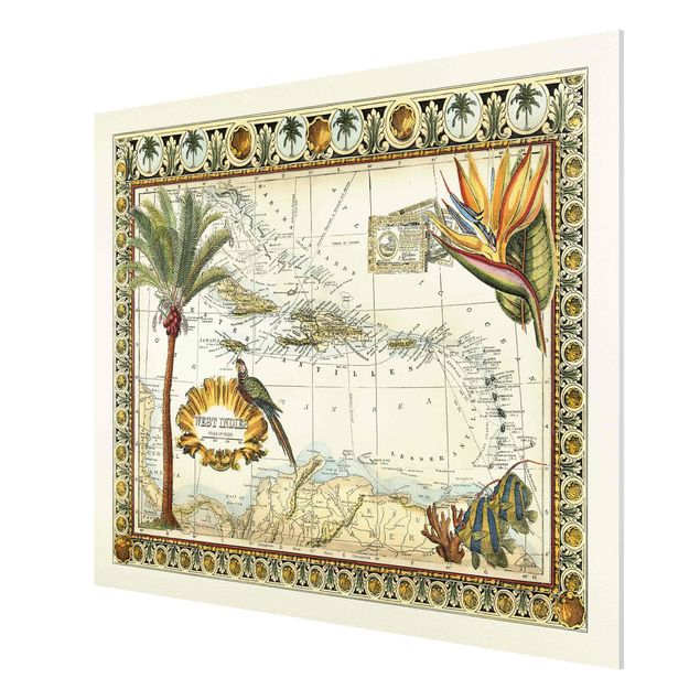 Forex Fine Art Print - Vintage Tropische Landkarte West Indien - Querformat 3:4