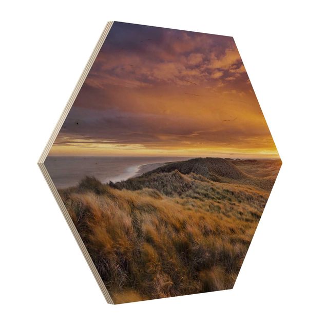 Holzbilder Sonnenaufgang am Strand auf Sylt