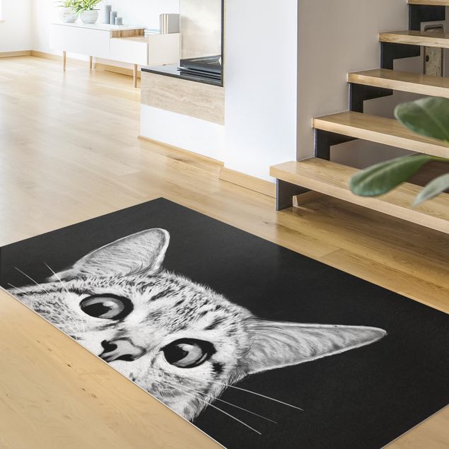 Teppiche Illustration Katze Schwarz Weiß Zeichnung