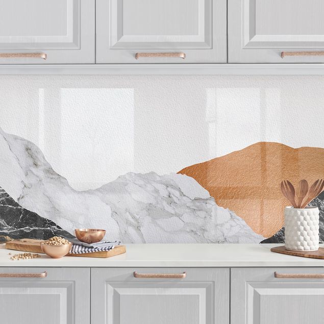 Küchenrückwände Platte Landschaft in Marmor und Kupfer