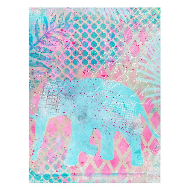 Magnettafel Büro Bunte Collage - Elefant in Blau und Rosa