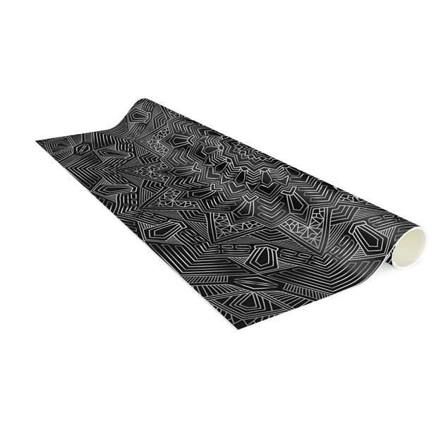 Moderner Teppich Mandala Stern Muster silber schwarz
