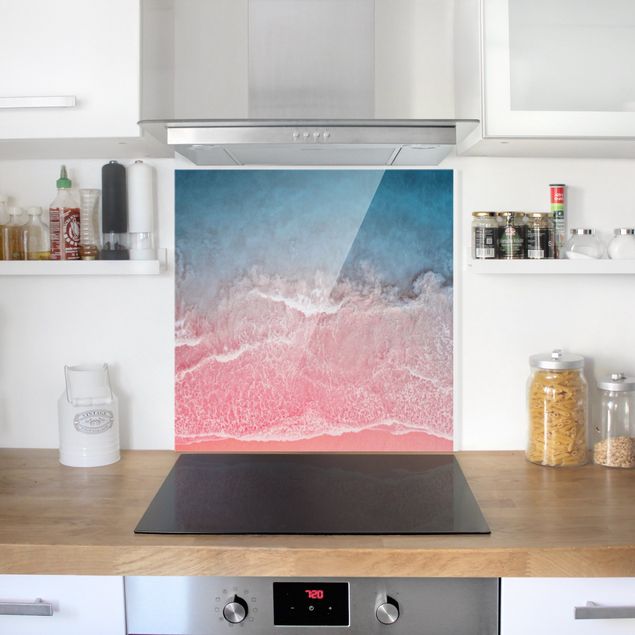 Küchenrückwand Glas Wald Ozean in Pink