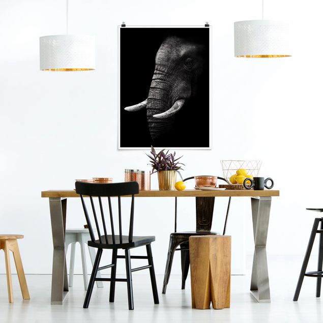 Poster Schwarz-Weiß Dunkles Elefanten Portrait