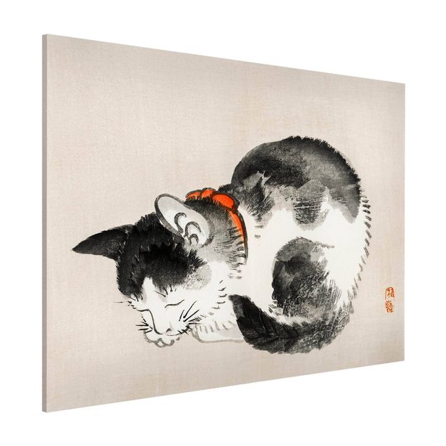 Wandbilder Tiere Asiatische Vintage Zeichnung Schlafende Katze