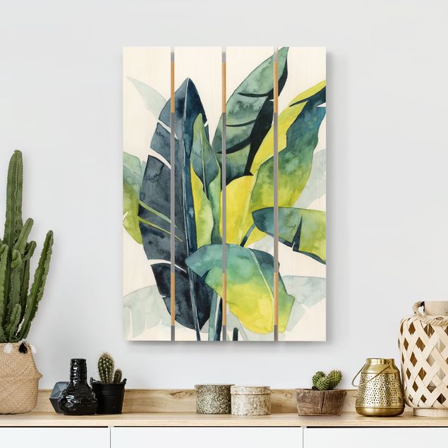 Holzbilder mit Blumen Tropisches Blattwerk - Banane