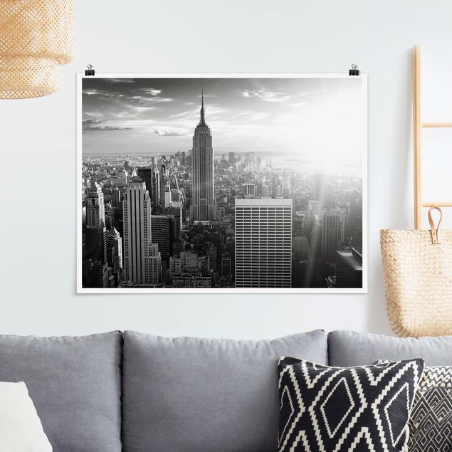 Poster Schwarz Weiß Querformat Manhattan Skyline