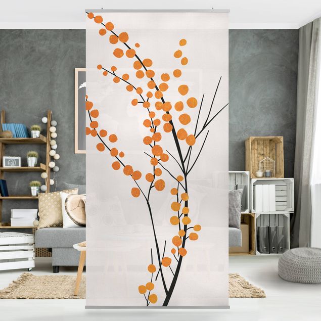Vorhang Raumteiler Grafische Pflanzenwelt - Beeren Orange