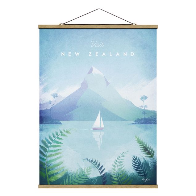 Stoffbild mit Posterleisten - Reiseposter - Neuseeland - Hochformat 3:4