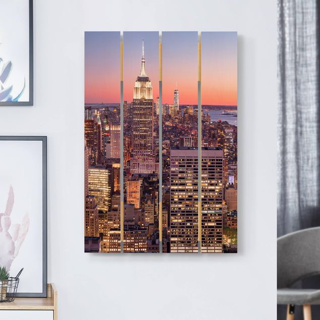 Moderne Holzbilder Sonnenuntergang Manhattan New York City