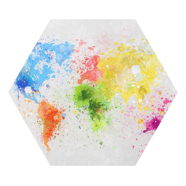 Hexagon Bild Forex - Bunte Farbspritzer Weltkarte