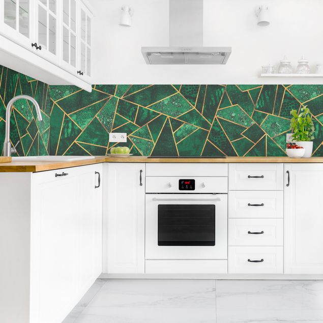 Küchenrückwand abstrakt Dunkler Smaragd mit Gold II