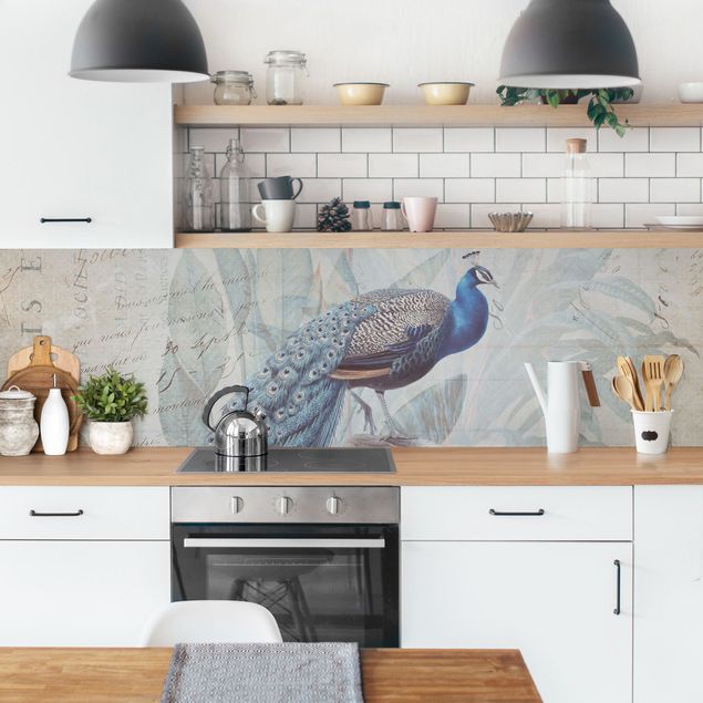 Küchenrückwand Gräser Shabby Chic Collage - Pfau