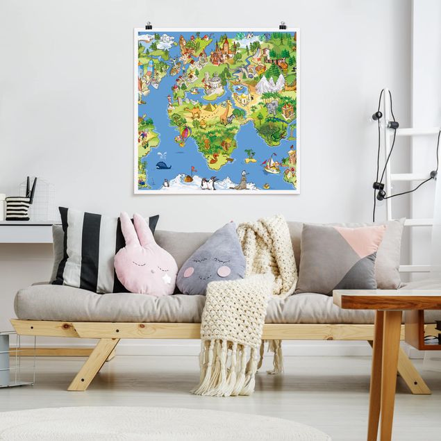 Poster - Great And Funny Worldmap - Quadrat 1:1
