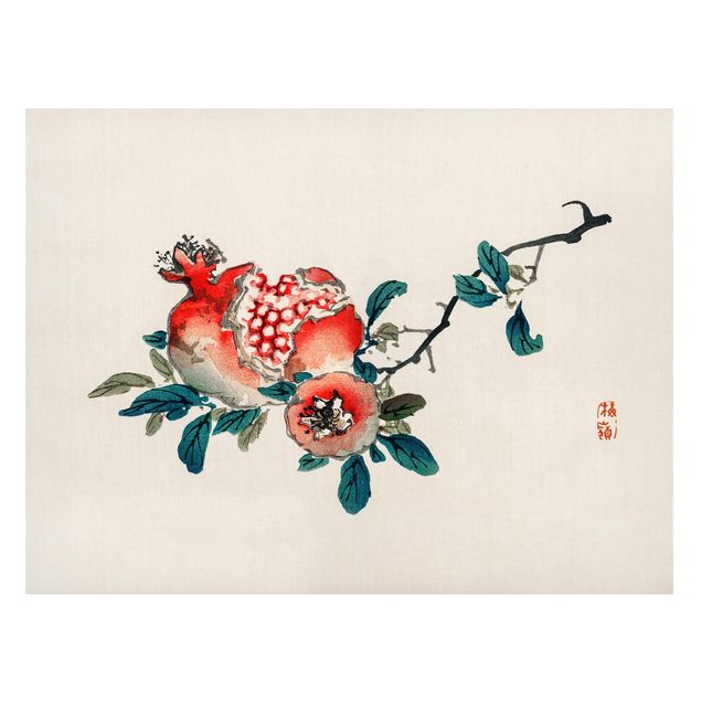 Magnettafel Blumen Asiatische Vintage Zeichnung Granatapfel