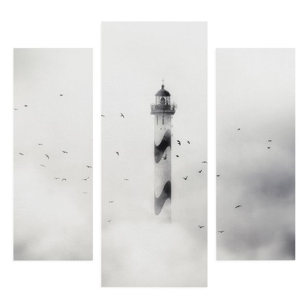 Wandbilder Schwarz-Weiß Leuchtturm im Nebel