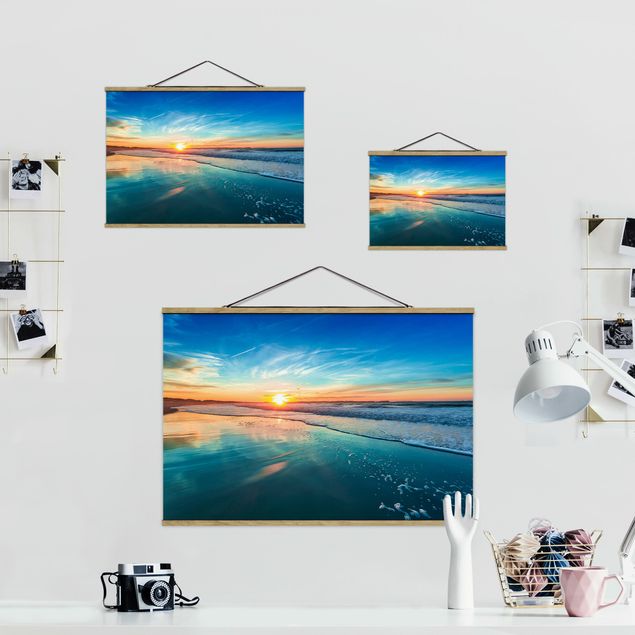 Stoffbild mit Posterleisten - Romantischer Sonnenuntergang am Meer - Querformat 3:2