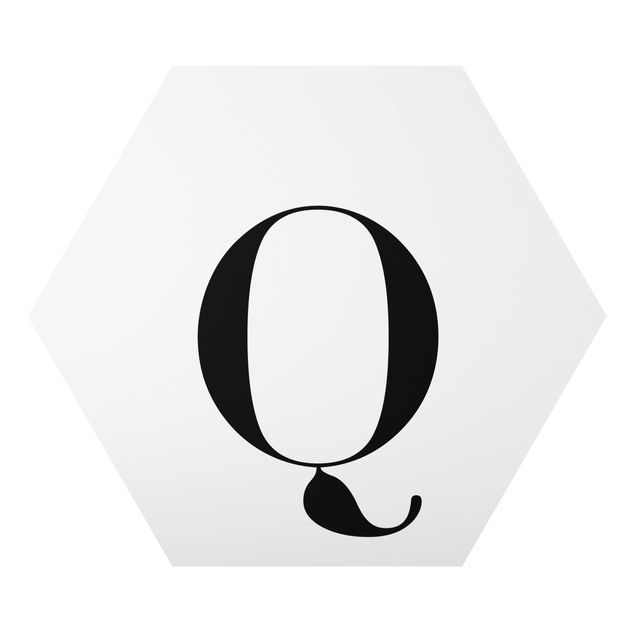 Hexagon Bild Alu-Dibond - Buchstabe Serif Weiß Q