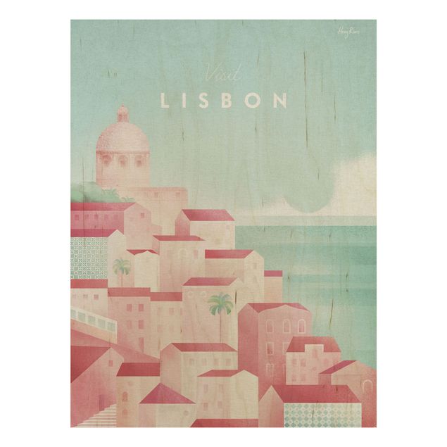 Holzbilder maritim Reiseposter - Lissabon