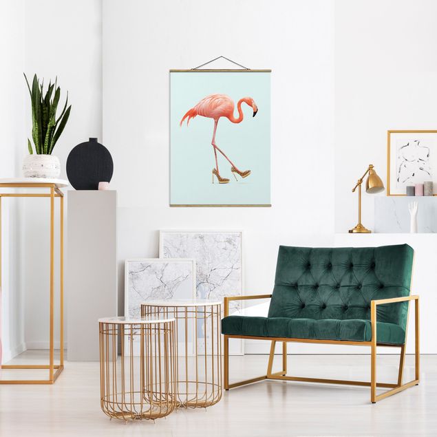 Stoffbilder mit Holzleisten Flamingo mit High Heels