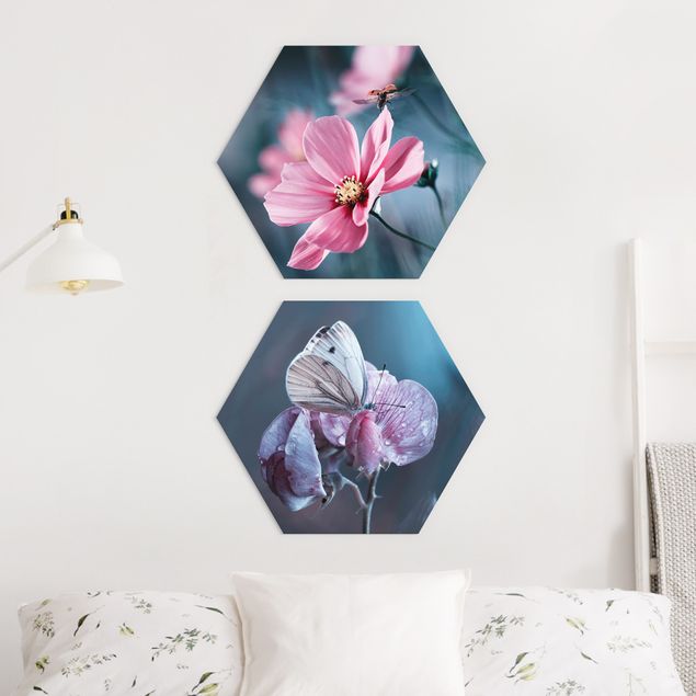Wandbilder Tiere Schmetterling und Marienkäfer auf Blüten