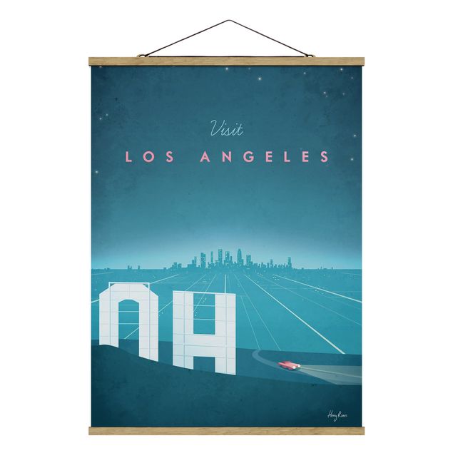 Stoffbild mit Posterleisten - Reiseposter - Los Angeles - Hochformat 3:4